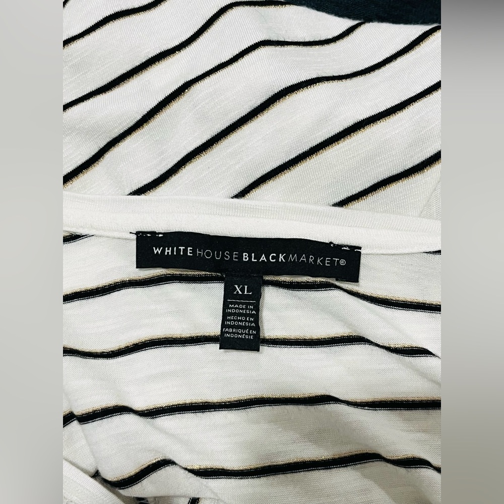 White House Black Market jetsetter tee. Black/gold stripe. Size XL. - Picture 4 of 7